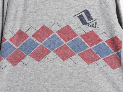 80s USA製 チャンピオン アーガイル 染込み プリント スウェット L 小さめ メンズ レディース S 程 ヴィンテージ トレーナー 裏起毛 杢灰