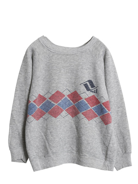 80s USA製 チャンピオン アーガイル 染込み プリント スウェット L 小さめ メンズ レディース S 程 ヴィンテージ トレーナー 裏起毛 杢灰