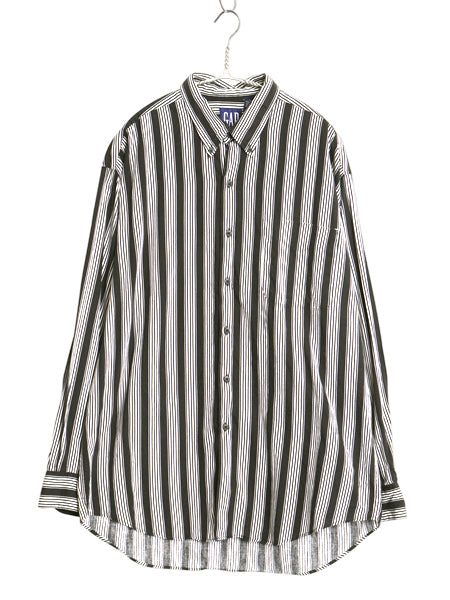 90s オールド ギャップ ストライプ 長袖 ボタンダウン シャツ メンズ L / 古着 旧タグ 長袖シャツ BDシャツ ワイシャツ 黒 白 モノトーン