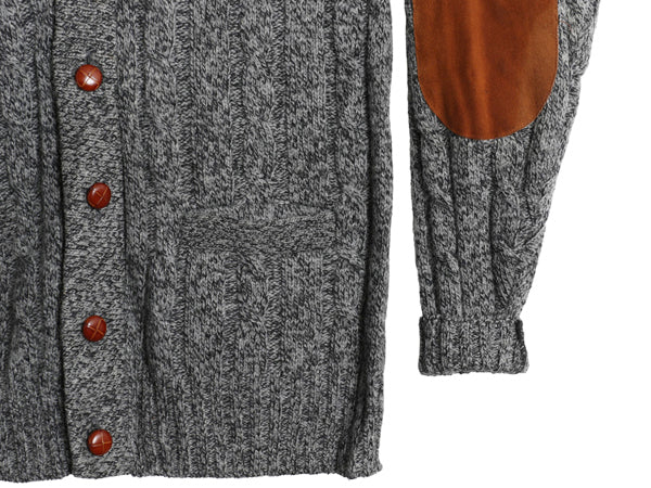 90s USA製 エディーバウアー ショールカラー ニット カーディガン メンズ M / オールド 黒タグ ウール セーター 本革レザー エルボーパッチ