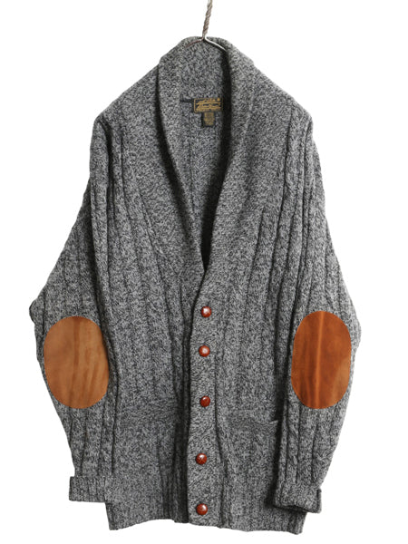 90s USA製 エディーバウアー ショールカラー ニット カーディガン メンズ M / オールド 黒タグ ウール セーター 本革レザー エルボーパッチ