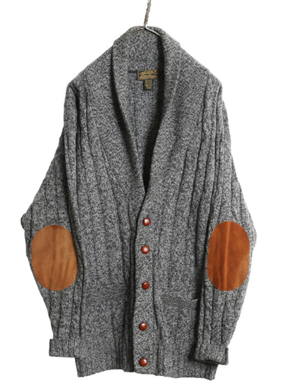 90s USA製 エディーバウアー ショールカラー ニット カーディガン メンズ M / オールド 黒タグ ウール セーター 本革レザー エルボーパッチ