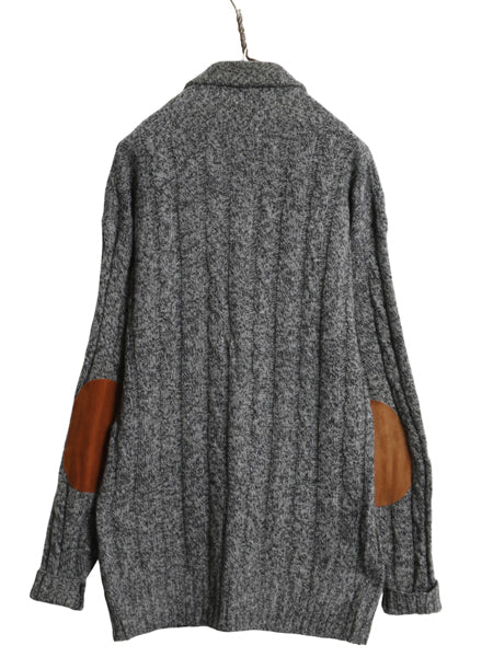 90s USA製 エディーバウアー ショールカラー ニット カーディガン メンズ M / オールド 黒タグ ウール セーター 本革レザー エルボーパッチ