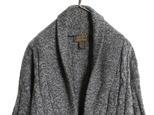 90s USA製 エディーバウアー ショールカラー ニット カーディガン メンズ M / オールド 黒タグ ウール セーター 本革レザー エルボーパッチ