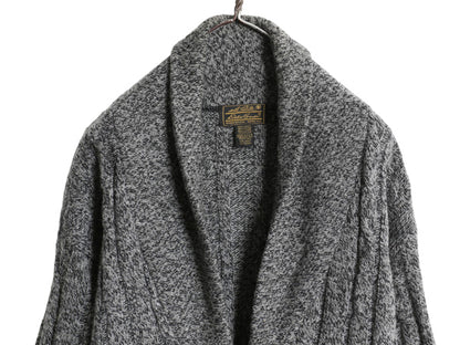 90s USA製 エディーバウアー ショールカラー ニット カーディガン メンズ M / オールド 黒タグ ウール セーター 本革レザー エルボーパッチ