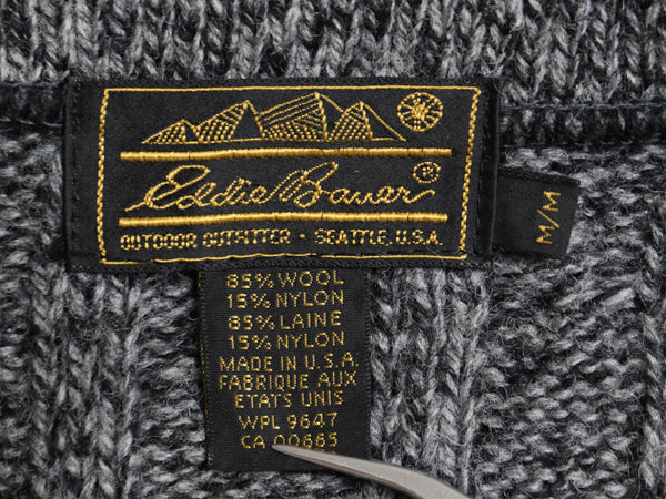 90s USA製 エディーバウアー ショールカラー ニット カーディガン メンズ M / オールド 黒タグ ウール セーター 本革レザー エルボーパッチ