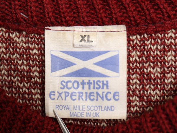 80s イギリス製 Scottish Experience バーズアイ ニットセーター メンズ XL ヴィンテージ ウール ノルディック 総柄 ツートン 大きいサイズ