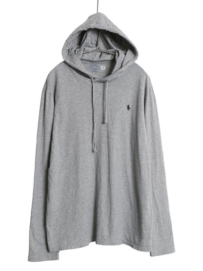 ポロ ラルフローレン フード付き 長袖 Tシャツ メンズ L / コットン ロンT フード パーカー プルオーバー カットソー シンプル 薄手 グレー