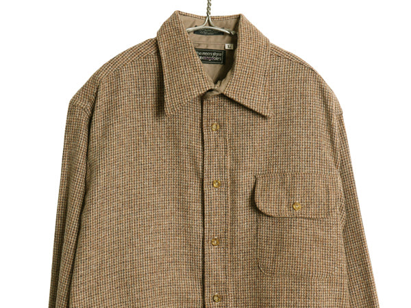 70s 80s Bloomingdales 長袖 ウール シャツ メンズ L / ヴィンテージ チェック ポケット付き ボックス カジュアル シンプル マルチカラー