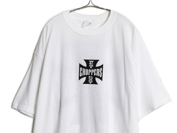 デッドストック 90s ★ WEST COAST CHOPPERS アイアンクロス ロゴ プリント Tシャツ メンズ XL オールド 初期 バイク チョッパー anvil 白