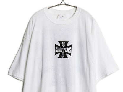 デッドストック 90s ★ WEST COAST CHOPPERS アイアンクロス ロゴ プリント Tシャツ メンズ XL オールド 初期 バイク チョッパー anvil 白