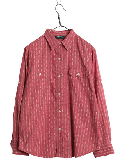 90s ローレン ラルフローレン 総柄 長袖 シャツ レディース M オールド ストライプ ブラウス ロールアップ ガチャポケ ヴィンテージ モデル