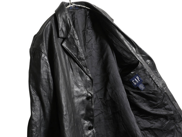 90s オールド ギャップ 本革 レザー テーラード ジャケット メンズ L / 革ジャン ブレザー ライナー付き 牛革 シンプル ゆったり 無地 黒