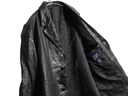 90s オールド ギャップ 本革 レザー テーラード ジャケット メンズ L / 革ジャン ブレザー ライナー付き 牛革 シンプル ゆったり 無地 黒