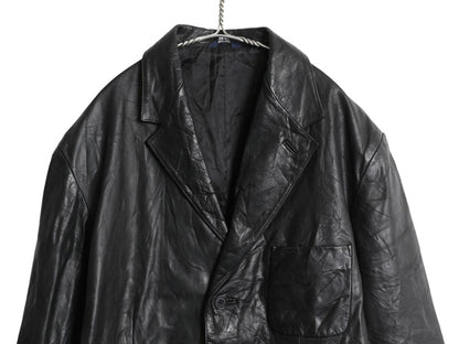 90s オールド ギャップ 本革 レザー テーラード ジャケット メンズ L / 革ジャン ブレザー ライナー付き 牛革 シンプル ゆったり 無地 黒