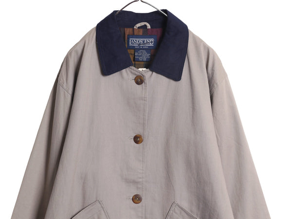 デッドストック 90s ランズエンド ハンティング ジャケット レディース L オールド カバーオール フィールド コート チェック ライナー付き