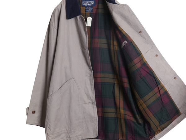 デッドストック 90s ランズエンド ハンティング ジャケット レディース L オールド カバーオール フィールド コート チェック ライナー付き