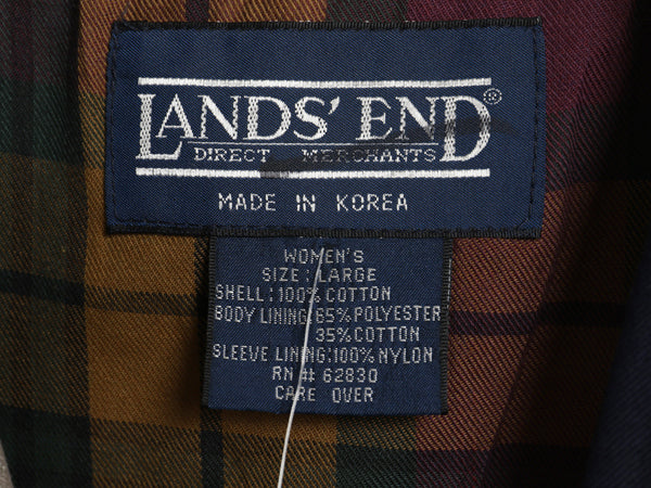 デッドストック 90s ランズエンド ハンティング ジャケット レディース L オールド カバーオール フィールド コート チェック ライナー付き