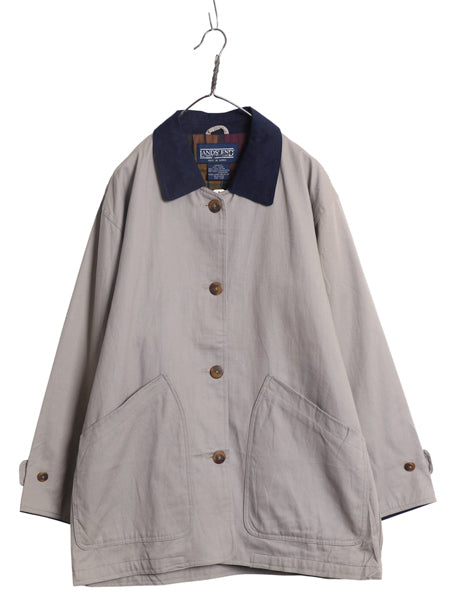 デッドストック 90s ランズエンド ハンティング ジャケット レディース L オールド カバーオール フィールド コート チェック ライナー付き