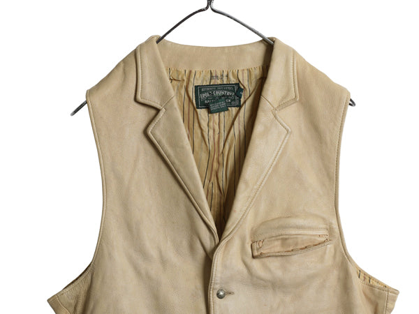 80s ポロカントリー ラルフローレン 本革 レザー テーラード ベスト M メンズ 小さめ S 程/ ヴィンテージ ポロ ネイティブ コンチョ 重ね着