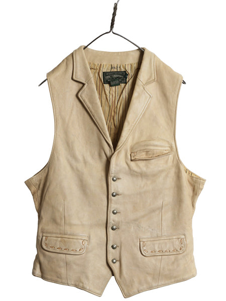 80s ポロカントリー ラルフローレン 本革 レザー テーラード ベスト M メンズ 小さめ S 程/ ヴィンテージ ポロ ネイティブ コンチョ 重ね着