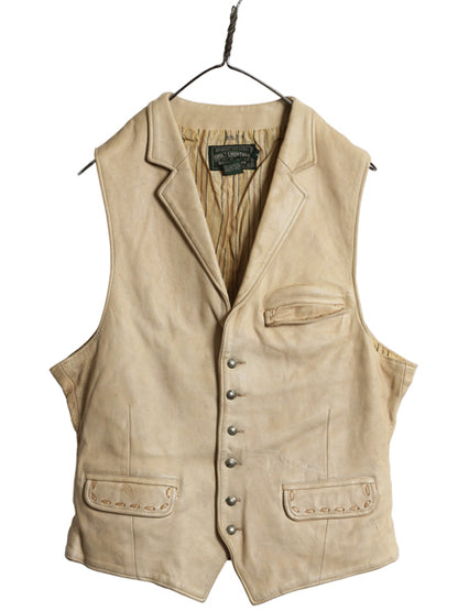 80s ポロカントリー ラルフローレン 本革 レザー テーラード ベスト M メンズ 小さめ S 程/ ヴィンテージ ポロ ネイティブ コンチョ 重ね着