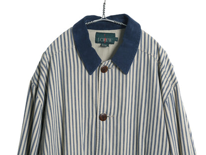 90s ★ ジェイクルー ストライプ ハンティング ジャケット メンズ L / 古着 オールド 旧タグ フィールド コート コットン 襟 コーデュロイ