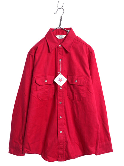 デッドストック 80s USA製 シャモア クロス 長袖 シャツ メンズ L / ヴィンテージ ネルシャツ ヘビーウェイト コットン フランネル 無地 赤