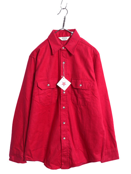 デッドストック 80s USA製 シャモア クロス 長袖 シャツ メンズ L / ヴィンテージ ネルシャツ ヘビーウェイト コットン フランネル 無地 赤