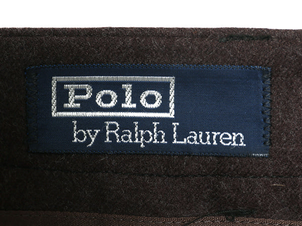 80s ポロ ラルフローレン ウール スラックス パンツ メンズ 実寸 34 29 / ヴィンテージ ツータック ストレート フラノ トラウザー ブラウン