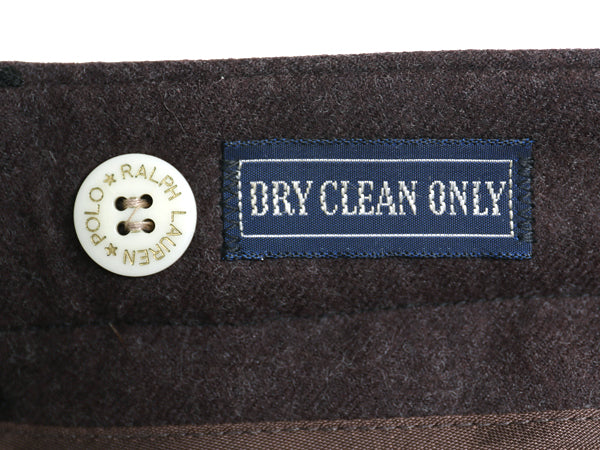 80s ポロ ラルフローレン ウール スラックス パンツ メンズ 実寸 34 29 / ヴィンテージ ツータック ストレート フラノ トラウザー ブラウン