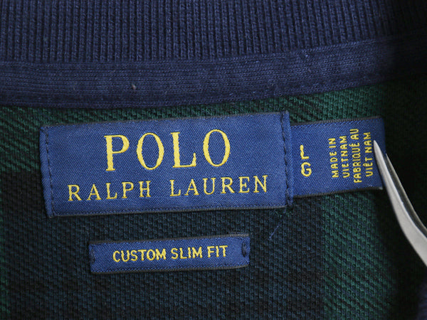 ポロ ラルフローレン 鹿の子 長袖 ポロシャツ メンズ L / CUSTOM SLIM FIT ブラックウォッチ チェック コットン ワンポイント ポニー 刺繍