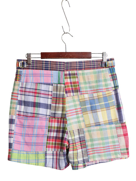70s 80s USA製 hampton パッチワーク ショートパンツ レディース M 程 ヴィンテージ インディアン マドラス チェック ショーツ ノータック