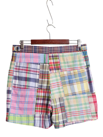 70s 80s USA製 hampton パッチワーク ショートパンツ レディース M 程 ヴィンテージ インディアン マドラス チェック ショーツ ノータック