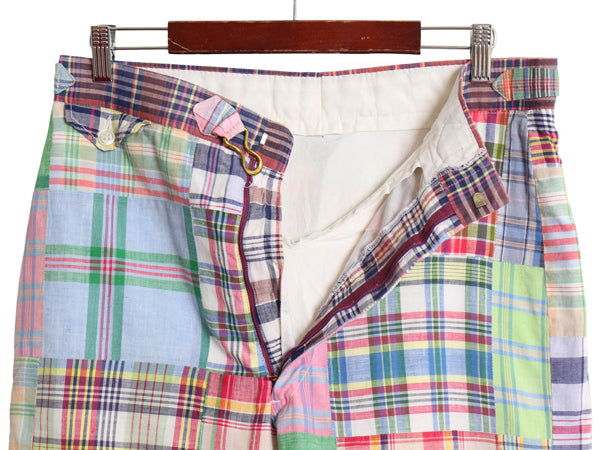 70s 80s USA製 hampton パッチワーク ショートパンツ レディース M 程 ヴィンテージ インディアン マドラス チェック ショーツ ノータック