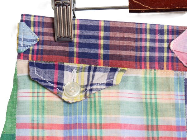70s 80s USA製 hampton パッチワーク ショートパンツ レディース M 程 ヴィンテージ インディアン マドラス チェック ショーツ ノータック