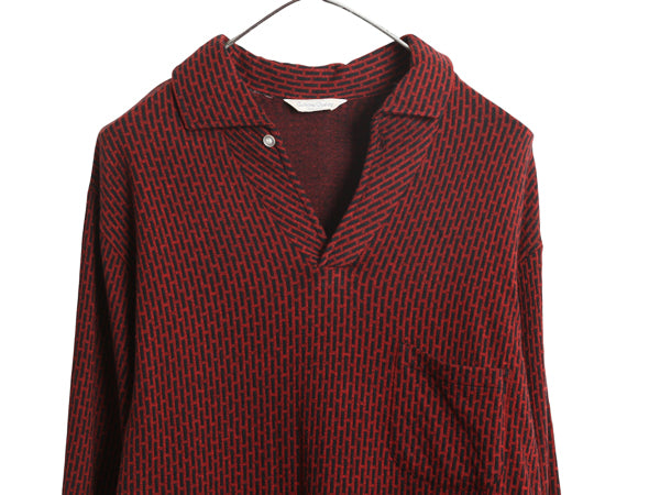 70s ★ 総柄 スキッパー スウェット シャツ メンズ M / 古着 ヴィンテージ 長袖シャツ プルオーバー オープンカラー ボックス ポケット付き