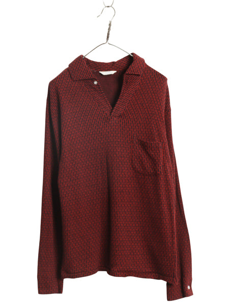 70s ★ 総柄 スキッパー スウェット シャツ メンズ M / 古着 ヴィンテージ 長袖シャツ プルオーバー オープンカラー ボックス ポケット付き