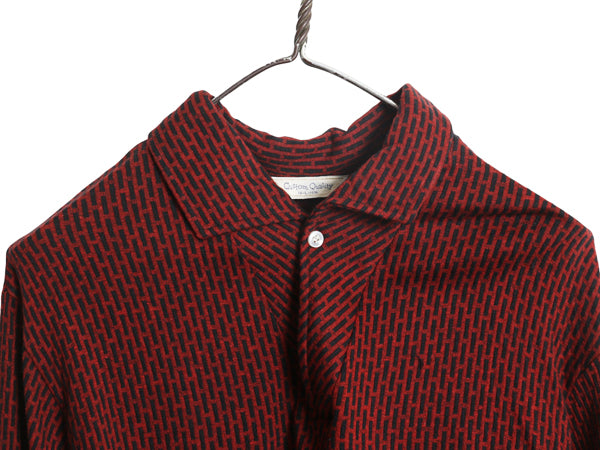 70s ★ 総柄 スキッパー スウェット シャツ メンズ M / 古着 ヴィンテージ 長袖シャツ プルオーバー オープンカラー ボックス ポケット付き