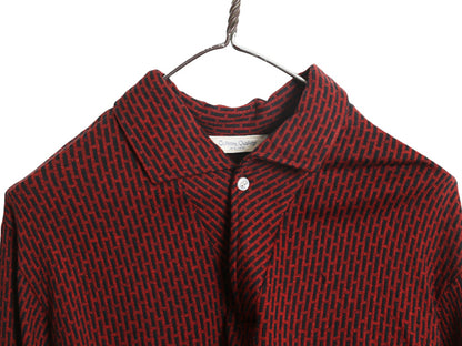 70s ★ 総柄 スキッパー スウェット シャツ メンズ M / 古着 ヴィンテージ 長袖シャツ プルオーバー オープンカラー ボックス ポケット付き