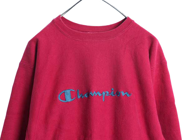 90s USA製 チャンピオン リバースウィーブ スウェット メンズ XXL / オールド トレーナー 裏起毛 スクリプト ロゴ刺繍 大きいサイズ ピンク