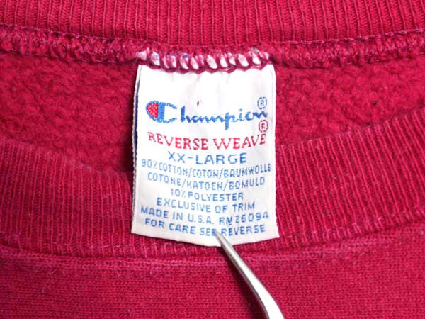 90s USA製 チャンピオン リバースウィーブ スウェット メンズ XXL / オールド トレーナー 裏起毛 スクリプト ロゴ刺繍 大きいサイズ ピンク