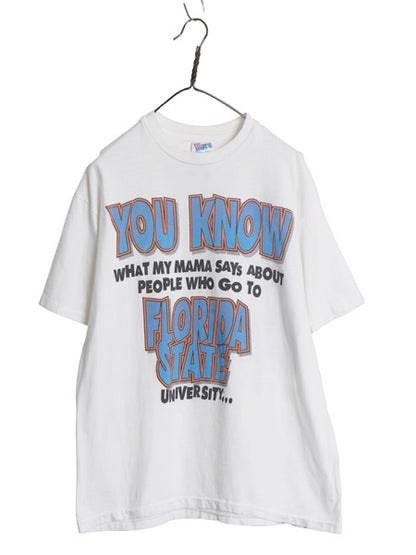 90s USA製 カレッジ メッセージ 両面 プリント Tシャツ メンズ L / オールド フォレストガンプ パロディ アート イラスト シングルステッチ