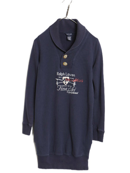 ラルフローレン ショールカラー スウェット ワンピース キッズ XL レディース XS ポロ ヘンリーネック コットン チュニック 裏起毛なし 紺