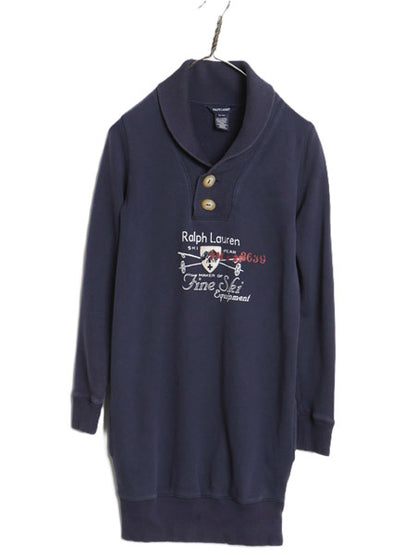 ラルフローレン ショールカラー スウェット ワンピース キッズ XL レディース XS ポロ ヘンリーネック コットン チュニック 裏起毛なし 紺