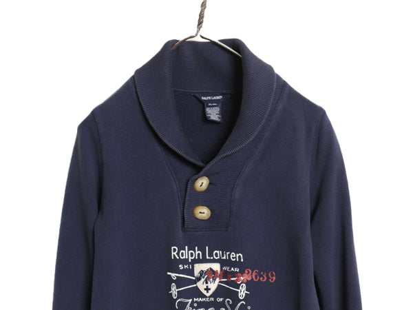 ラルフローレン ショールカラー スウェット ワンピース キッズ XL レディース XS ポロ ヘンリーネック コットン チュニック 裏起毛なし 紺