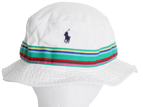 00s ポロ ラルフローレン コットン バケット ハット メンズ レディース L XL オールド サファリハット バケハ ワンポイント ライン入り 白