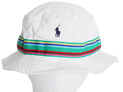 00s ポロ ラルフローレン コットン バケット ハット メンズ レディース L XL オールド サファリハット バケハ ワンポイント ライン入り 白
