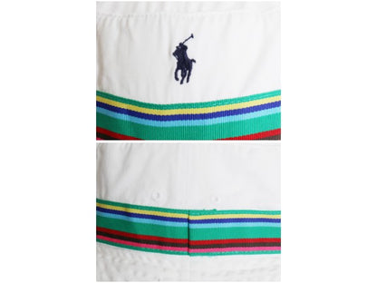 00s ポロ ラルフローレン コットン バケット ハット メンズ レディース L XL オールド サファリハット バケハ ワンポイント ライン入り 白