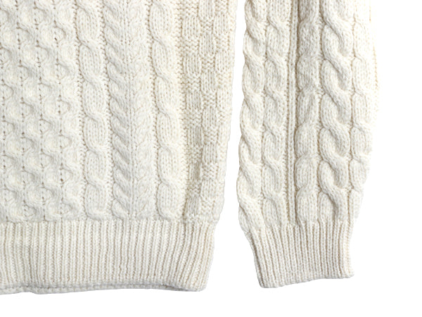 アイルランド製 エルエルビーン フィッシャーマン ウール ニット セーター メンズ М / オールド アラン ケーブル ローゲージ ナチュラル